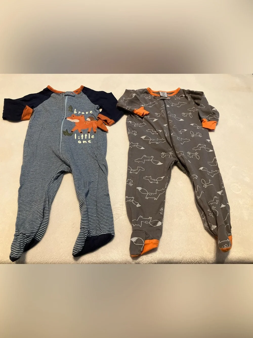 Navy, Gray & Orange Fox Footed One-Piece Sleepers (2-Pack)